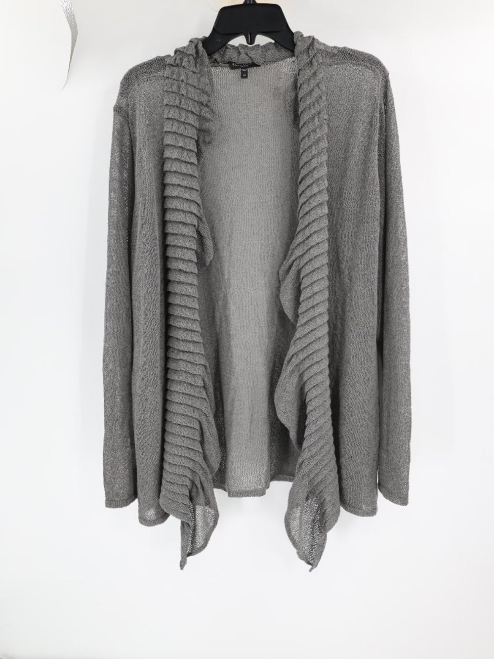 Eileen Fisher Cardigan Women 3X Ruffle Rayon Linen Blend Knit Open Front Gray